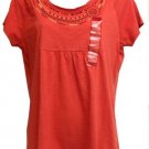 NWT NorthCrest Orange Cotton Embroidered Beaded Trim Tunic Top, S & L