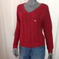 NWT NorthCrest Plus Size Red V-Neck Cotton Cable Knit Pullover Sweater, 14 / 16