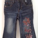 NWOT Squeeze Baby Girl Butterfly Embellished Embroidered Blue Denim Jeans, 12 Mo