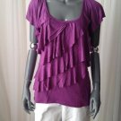 NWT AGB Plum Ruffled Asymmetrical Jersey Blouse Top, Medium