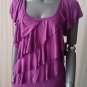 NWT AGB Plum Ruffled Asymmetrical Jersey Blouse Top, Medium