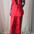Avenue Plus Size Red Black Satin Floral Camisole and Pant Pajama Set, Size 14/16