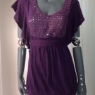 Libian Plus Size Purple Crochet Trim Butterfly Wing Sleeve Tunic Top, 1XL