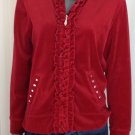 Silver Wear Petites Red Ruffled Zip Front Hooded Velour Jacket, Medium