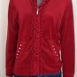 Silver Wear Petites Red Ruffled Zip Front Hooded Velour Jacket, Medium