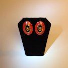 Vintage Retro Gold Tone Red Enamel Pierced Button Earrings