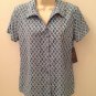NWT Laura Scott Light Blue Patterned Button Front Blouse, Size 10