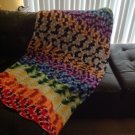 Vintage Multi-Colored Hand Crocheted Chevron Zig-Zag Throw 43 1/2 X 77 1/2