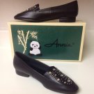 NIB 7M Annie Ina Black Leather Slip-On Flat Shoes, Size