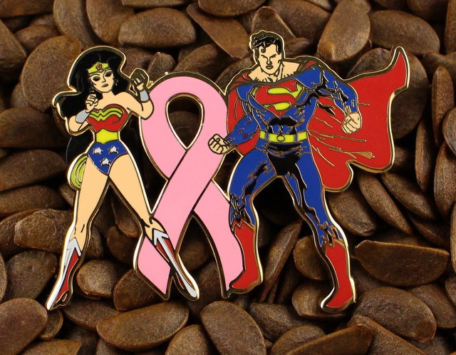 Pink Ribbon Pins Wonder Woman And Superman Pin