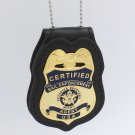 Bail Certified Fugitive Recovery Agent Metal Badge 2 3/4 inch & Leather Holder