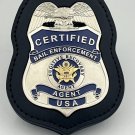 Bail Certified Fugitive Recovery Agent Metal Badge 2 3/4 inch & Leather Holder