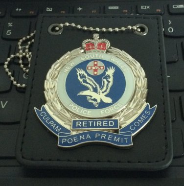 Australian New South Wales Police Force Metal Badge Retired With Leather Holder