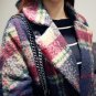 JM004 Autumn Winter One Button Korean Style Trendy Navy Tartan Wool Coat