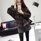 JM005 Autumn Winter Bat Sleeves Waist Fastening Cape Style Wool Short Tartan Coat