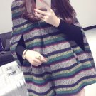 JM006 Retro Multi-color Striped Wool Cape Swing Coat