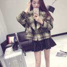 JM008 Winter Lapel Bat Style Sleeve Yellow Tartan Loose Wool Short Coat Jacket