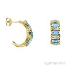 Emerald Cut Blue Topaz and Diamond Earrings 14K Yellow Gold