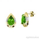 Pear Shape Peridot (August Birthstone) and Diamond Earrings 14K Yellow Gold