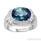 Large Oval Mystic Blue Topaz and Diamond Ring set in 14K White Gold