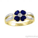 Round Sapphire and Diamond Ring set in Flower Design 14K Yellow Gold