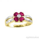 Round Ruby and Diamond Ring set in Flower Design set in 1 Yellow Gold