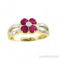 Round Ruby and Diamond Ring set in Flower Design set in 1 Yellow Gold