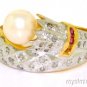 Pearl, Diamond & Ruby Ring 14K Yellow Gold