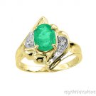 Oval Emerald and Diamond Ring 14K Yellow Gold