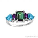 MYSTIC TOPAZ, AMETHYST & BLUE TOPAZ SET IN 10K YELLOW GOLD W/DIAMONDS