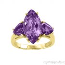 Marquise Shaped Amethyst with 2 Trilliion Cut Amethyst set on each side.