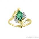 Marquise Emerald and DIamond Ring 14K Yellow Gold
