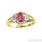 Marquise Ruby and Diamond Ring 14K Yellow Gold.