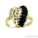 Princess Cut Sapphire and Diamond Coctail Ring 14K Yellow Gold