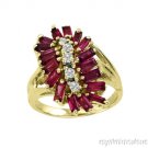 4.70 CTW Baquette Ruby and Diamond Coctail Ring 14K Yellow Gold