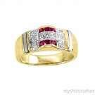 RUBIES, DIAMOND AND MOTHER OF PEARL SET IN 14K YELLOW GOLD.