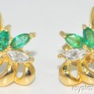 Emerald & Diamond Stud Earrings 14K Yellow Gold