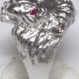 Mens Ring Lion Head Diamond & Emerald in Sterling Silver or Gold Plated Silver