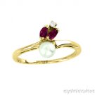 Pearl, Diamond, Marquise Ruby Ring 14K Yellow Gold