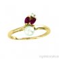 Pearl, Diamond, Marquise Ruby Ring 14K Yellow Gold