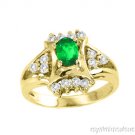 1.43 CTW Oval Emerald & Round White Sapphire Ring 14K Yellow Gold - Exotic