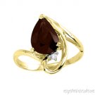 2.97 CTW Pear Shape Garnet & Diamond Ring 14K Yellow Gold