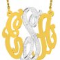 Monogram Diamond Necklace Personalized 32mm 14k Yellow or White Gold Large