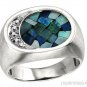 Mens Ring Diamond Mosaic Opal 14K White or White Gold Band