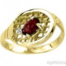 Garnet & Diamond TENNIS RACKET Ring 14K Yellow Gold