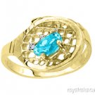 Blue Topaz & Diamond TENNIS RACKET Ring 14K Yellow Gold