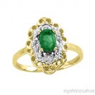 Oval Emerald (May Birthstone) & Diamond Ring 14K Yellow Gold