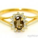 14K Gold Birthstone Ring Smokey Quartz & Diamond (June)