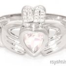 CLADDAGH RING GOLD PLATED OR STERLING SILVER SIMULATED DIAMOND LUCKY - APRIL BIR
