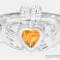 CLADDAGH RING 14K YELLOW OR WHITE GOLD SIMULATED EMERALD LUCKY - MAY BIRTHSTONE